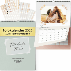 Fotokalender 2025 zum Selbstgestalten - Bastelkalender 2025 mit Stickern - Wandkalender 2025 - Kalender Selbst Gestalten 2025 - DIY Kalender 2025 mit Ferienübersicht - DIN A4 Kalender WC012_25 Pastel Blume