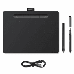 Wacom Intuos Medium Zeichentablett - Tablet zum Zeichnen & zur Fotobearbeitung mit druckempfindlichem Stift schwarz - Ideal für Home-Office & E-Learning Schwarz Medium Kabel Tablett