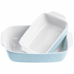 MÄSER 931135 Serie Kitchen Time, Auflaufformen rechteckig im 2er Set, eckige Ofenformen, ideal auch für Lasagne, kratz- und schnittfest, Keramik, 33 x 24 x 8 cm / 25,5 x 16 x 7 cm, Blau Auflaufform eckig 2er-Set Blau