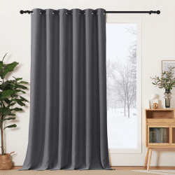 PONY DANCE Verdunklungsvorhänge Ösen 1 Stück H 245 x B 200 cm Graue Gardinen für Große Fenster Extra Breite Vorhänge mit Ösen Thermovorhang Raumtrenner Gardinen Grau H245 x B200 cm (1er Pack) Grau