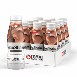 MaxiNutrition MaxShake Protein Milchshake Schokolade, 12x 330ml, cremiger Eiweiß-Shake für unterwegs, 25g Protein, low fat & low carb, laktosefrei, ohne künstliche Aromen, Made in Germany