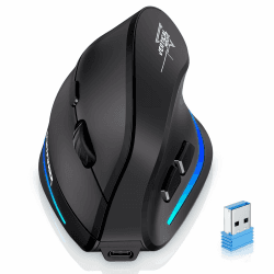 Update-Version 2.4G Vertikale Ergonomische Maus, Silent RGB Vertical Maus, 4800 DPI, 6 Tasten Wiederaufladbare Funkmaus PC Maus Kabellos für Windows/Laptop/PC, Wireless Ergonomic Mouse Blau