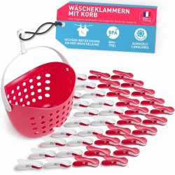 culiclean Wäscheklammern stabil ohne Abdruck Soft Clips mit Wäscheklammernkorb 40 Stück mit Wäscheklammernkorb/Viva Magenta weiß/weiß Viva Magenta Korb Viva Magenta Henkel weiß Korb statt Beutel Einheitsgröße 40 Stück Viva Magenta-weiss mit Korb Viva Mage