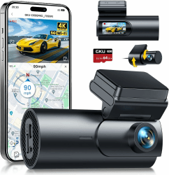 GKU 4K Dashcam Auto Vorne Hinten, 5GHz WiFi GPS, Dual Dash Cam, 1.5” IPS Mini Auto Kamera mit 64GB SD Karte, Parküberwachung, Super Nachtsicht, WDR, 170° Weitwinkel, G-Sensor, APP Steuerung, Max 256GB schwarz