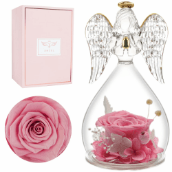 Miofula Ewige Rose im Engel Figur Geschenke für Mama, Handgefertigte Forever Rose Engel Geschenk für Frauen, Engel Geschenke für Mutter Oma zum Geburtstag Weihnachten Muttertag Jahrestag Rosa