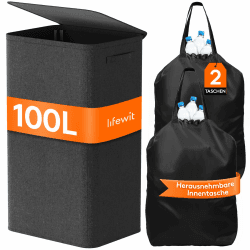 Lifewit 100L Pfandflaschen Sammelbehälter mit Deckel, Groß Pfandflaschen Aufbewahrung, Behälter Leergut & Altglas Aufbewahrung, Flaschensammler Küche Abstellraum Flaschentasche, Schwarz Schwarz 100L