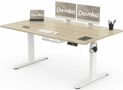 Devoko Höhenverstellbar Schreibtisch 160x80cm mit USB-A Ladeanschluss, Mobiler Elektrisch Computertisch mit Kabel Management Tray und 3-Funktions-Memory, Eiche 160 x 80 cm Eiche