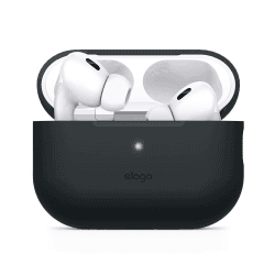 elago Silikonhülle, kompatibel mit Apple AirPods Pro 2nd Generation, LED vorne sichtbar, unterstützt kabelloses Laden (Schwarz)