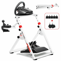 GTPLAYER Lenkradständer für Lenkrad Gaming Wheel Stand Racing Lenkradständer mit V1 V2 Schalthebelhalterung Neigungsverstellbares Gestell PS4 Xbox PC weiß