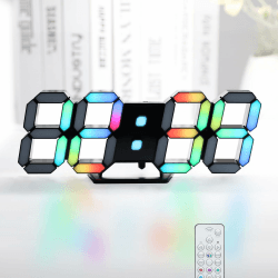 LED-Digitaluhr, Neonuhr, 24,6 cm, schwarz, Gaming-Uhr, RGB-LED-Wanduhr für Wohnzimmer, Schreibtischuhr, großes Display, ästhetische Uhr für Schlafzimmer, bunte Regenbogen-Zahlenuhr mit Fernbedienung 9.7in Black Clock-dynamic Neon Light