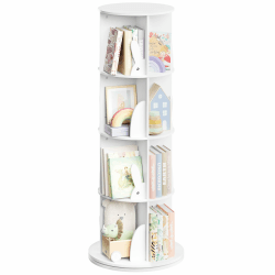 WOLTU Bücherregal Kinder, drehbares Kinderregal mit 4 Ebenen, Bücher Regal Kinderzimmer Wohnzimmer, Drehregal Spielzeugregal Kinderbücherregal Standregal, freistehend, Weiß, KR036ws02 50x50x128 cm