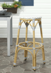 SAFAVIEH Transitional Outdoor Barstool, in Grey, White and Light Brown Grey/ White