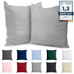 Kissenbezug 40x40 Baumwolle Renforcé (2er-Set) - Hellgrau - Dicht gewebt mit 57 Fäden/cm² - 40x40cm Kissenbezug - Oeko Tex Zertifiziert - Dreamzie Hellgrau 40 x 40 cm, 2 Stück