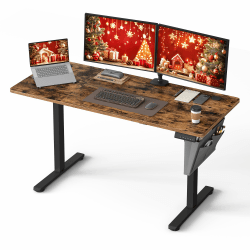 SONGMICS Höhenverstellbarer Schreibtisch elektrisch, 60 x 140 x (72-120) cm, Verstellbarer Tisch, Memory-Funktion für 4 Höhen, für Homeoffice, Arbeitszimmer, vintagebraun-tintenschwarz LSD134K01 60T x 140B x (72-120)H cm Vintagebraun + Tintenschwarz