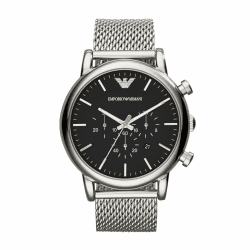 Emporio Armani Herren-Chronograph, Edelstahluhr, 46 mm Gehäusegröße Silber