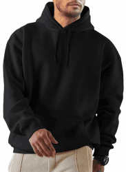 JMIERR Hoodie Herren Freizeit Pullover mit Taschen 2024 Winter Warm Langarm Kordelzug Sweatshirt Männer Baumwolle Kapuzenpullover L A Schwarz