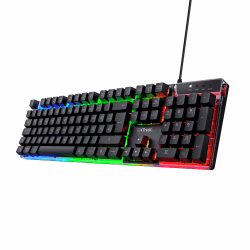 Trust Gaming GXT 835 Azor Gaming Tastatur mit Beleuchtung Deutsches QWERTZ Layout, Tastaturlayout in Originalgröße, 3 LED-Farbmodi, Anti-Ghosting, 12 Multimedia-Funktionstasten, PC/Laptop Volle Größe Schwarz