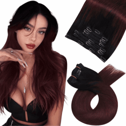 Moresoo Clip in Extensions Echthaar Haarteile Echthaar Clips Remy Echthaar Extensions Clip in Doppelt Tressen Haarextension Echthaar Clip Dicke Haare Ombre Schwarz bis Weinrot 1B/99J 7pcs 120g 50 cm 50 cm #1B/99J