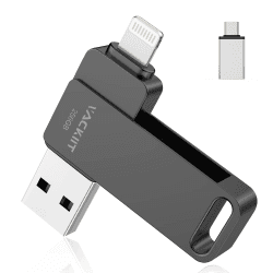 USB Stick für iPhone 256GB Apple Zertifizierter Lightning,Vackiit USB C Stick USB 3.0 Foto Stick,Speichererweiterung für iPad,iOS,OTG Android Handy,PC 256GB schwarz