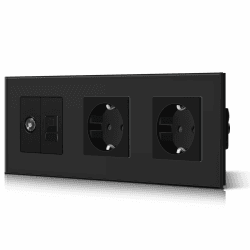 BSEED-Doppelbuchse mit TV- und PC-Zubehöranschlüssen CAT5e EU-Standard CE-Glasscheibe 16A 100-220V AC-Buchsen Schwarz 2 Fach+TV+PC Schwarz