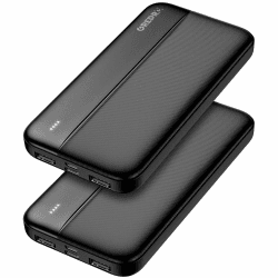 GREPRO PowerBank 10000mAh - 2 Stück, Externer Handyakkus,Power Bank Klein Aber Stark mit Type-c + Micro Eingängen Ports und 2 USB + USB-C Ausgängen Ports für Smartphones,Tablet Schwarz-Schwarz