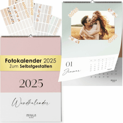 Fotokalender 2025 zum Selbstgestalten - Bastelkalender 2025 mit Stickern - Wandkalender 2025 - Kalender Selbst Gestalten 2025 - DIY Kalender 2025 mit Ferienübersicht - DIN A4 Kalender WC011_25_pastel2 Pastel Bunt