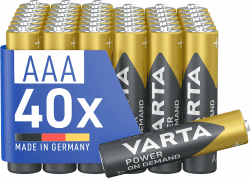 Varta Batterien AAA, 40 Stück, Power on Demand, Alkaline, 1,5V, Vorratspack, geeignet für Computerzubehör, Smart Home Geräte, hergestellt in Deutschland AAA 40 Stück