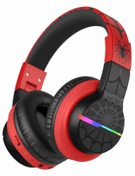 iClever Bluetooth Kinder Kopfhörer, Farbige LED-Leuchten, Kinderkopfhörer Over-Ear mit 74/85dBA Lautstärkebegrenzung, 85 Stunden Spielzeit, Bluetooth 5.2, Eingebautes Mikrofon, Schwarz Rot