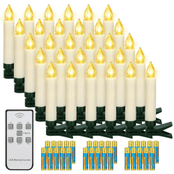 yunsheng 30 Stk Weihnachten LED kerzen, Kabellose Weihnachtsbaumkerzen mit Fernbedienung Timer, Batteriebetriebene Flammenlose Flackern Christbaumkerzen lichterkette, IP64, (Enthält 30 AAA-Batterien) 30stk
