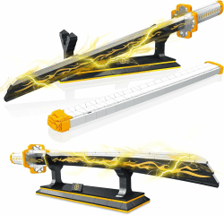 Demon Slayer Schwert Schwert Ideas Cosplay Animes Zenitsu Katana?Klemmbausteine Bausteinen deko Geschenk für Erwachsene und Jungen ab 6-16 mit Scheide Halterung(kompatibel mit Lego 956 pcs) QLT Sword-1