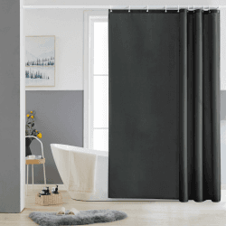 Furlinic Schmaler Duschvorhang für Dusche und Badewanne, Badvorhang Textil aus Polyester Stoff schimmelresistent Wasserabweisend und Waschbar, Dunkelgrau 150x200 mit 10 Duschvorhangringen. H200 x B150 cm (1er Pack) Dunkelgrau