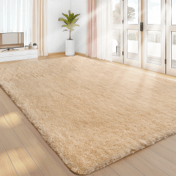 Sour Lemon Hochflor Teppich Beige Teppich Wohnzimmer 200x300 Waschbar Anti-Rutsch Extra Große Teppich Schlafzimmer Flauschige Moderne Teppiche Matte Teppichen für Schlafzimmer Kinderzimmer Beige 200x300cm