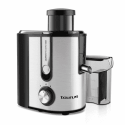 Taurus - Liquafruits Pro Compact Entsafter | 600W | Einlass 65 mm | Abnehmbarer Edelstahlfilter | 2 Geschwindigkeiten | 350-ml-Behälter | Abnehmbarer 1,2-Liter-Brei-Behälter | Anti-Tropf-System