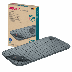 Beurer HK 123 Green Planet Heizkissen, Made in Europe, Ober- und Unterseite aus 100% recyceltem Material, kuschelig weich, 60 x 30 cm, 6 Temperaturstufen und Abschaltautomatik, maschinenwaschbar, grau Grau aus recyceltem Material