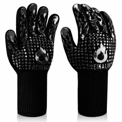 Reinalin Grillhandschuhe Hitzebeständig bis 800°C, Ofenhandschuhe Topfhandschuhe Feuerfeste Handschuhe BBQ Handschuhe Kochhandschuhe Backhandschuhe Backofenhandschuhe (L/XL/XXL, Schwarz) L/XL/XXL Schwarz-f1