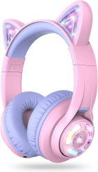 iClever Bluetooth Kopfhörer Kinder über Ohr, Verstellbare 74/85dBA Lautstärkeregler, 50 Stunden Spielzeit, Bluetooth 5.2, Kinder Kopfhörer mit Mikrofon für Schule/Tablet/Handy/PC Lila