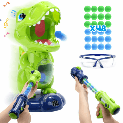 Bewegliches Dinosaurier-Schießspielzeug für Kinder, Zielschießspiele mit 2 Luftpumpenpistolen, Partyspielzeug mit Ergebnisaufzeichnung,LED und Ton, Zielübungsspielzeug, Geschenk für Jungen und Mädchen Grün