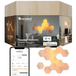 Nanoleaf Elements Hexagon Starter Kit, 13 Smarten Holzoptik LED Panels - Modulare Dimmbare WLAN Wandleuchte Innen, Musik Sync, Funktioniert mit Alexa Google Apple, Deko Wohnzimmer Schlafzimmer Büro 13er Starterpack