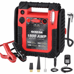 acetek 1800 Amp Starthilfe mit Luftkompressor, UltraSafe Starthilfe Powerbank 260 PSI Reifenfüller, 20000mAh 12V Auto Blei-Säure-Batterie Booster (bis zu 6L Gas oder 6L Diesel Motor) (Rot)