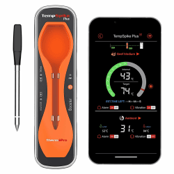 ThermoPro TempSpike Plus 180M kabelloses Fleischthermometer mit verbesserter ultradünner Sonde Bluetooth-Bratenthermometer für den Außengrill Smoker Grillthermometer mit APP für BBQ Küchen Orange-180M-Dünne Sonde