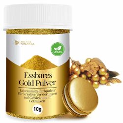 Goldpulver essbar, 10g Lebensmittelfarbe Gold ohne E171 Farbstoff, Goldstaub zum Backen und Dekorieren, Ideal für Torten, Kuchen, Schokolade und Getränke, Essbarer Glitzer