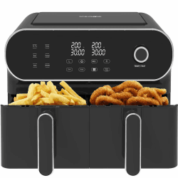 iceagle Heißluftfritteuse 2 Kammern Airfryer XXL 11L - 1700 W Heissluftfritteuse mit 2 Fächer | Dual Zone Heißluftfritteuse, 6 Kochfunktion, Touchscreen, Rezeptbuch Dual Basket 11L