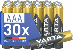 VARTA Batterien AAA, 30 Stück, Power on Demand, Alkaline, 1,5V, Vorratspac, smart, flexibel, leistungsstark, ideal für Computerzubehör, Smart Home Geräte, Made in Germany AAA 30 Stück