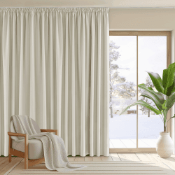 PONY DANCE Extra Breite Gardinen Wohnzimmer mit Kräuselband 1er Set H 220 x B 300 cm Beige Vorhänge mit Kräuselband für Schiene Raumteiler Vorhang Thermo Kälteschutz Verdunkelungsvorhang Hellbeige H220 x B300 cm (1er Pack) Hellbeige