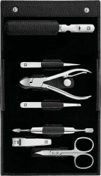 ZWILLING Maniküreset (7 Teilig, Pediküreset, Reise Etui Set, Nagelpflege, Echtleder), Edelstahl Poliert, Schwarz