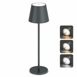 Aipsun Dimmbare LED Akku tischleuchte 𝐀𝐧𝐭𝐡𝐫𝐚𝐳𝐢𝐭 mit 5500mAh, Wiederaufladbar Warmweiß(2700k-6000k) Aluminium Outdoor Tischlampe IP54, Schlafzimmer,Bar Anthrazit-2700k 4000k 6000k 1 Stück