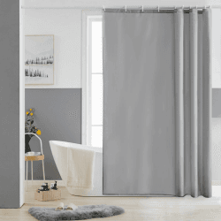 Furlinic Schmaler Duschvorhang für Dusche und Badewanne, Badvorhang Textil aus Polyester Stoff schimmelresistent Wasserabweisend und Waschbar, Grau 150x180 mit 10 Duschvorhangringen. H180 x B150 cm (1er Pack) Grau