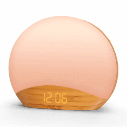 REACHER Holzmaserung Sunrise Licht Wecker Nachtlicht und Sound Maschine, Digital dimmbare Uhr für Schlafzimmer, 26 Schlaf Sounds, Weiße Geräusch Maschine für Baby, Erwachsene, Lichtwecker für Kinder Wood Grain