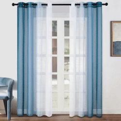 Gardinen Türkis Farbverlauf Vorhänge Kurz Fenster Vorhang Transparent mit Ösen Ösenvorhang 2er Set 160 cm Hoch Gardine Schlaufenschal 140 cm Breit Deko für Modern Kinderzimmer Wohnzimmer Schlafzimmer 160 L x 140 B cm Türkis