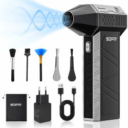 SDFM Elektrischer Luft-Staubwedel – 130.000 U/min Druckluft-Staubwedel, 3 Gänge, verstellbar, Jet-Trockengebläse, wiederverwendbare Dose für Computertastatur, (X3Max-Black)